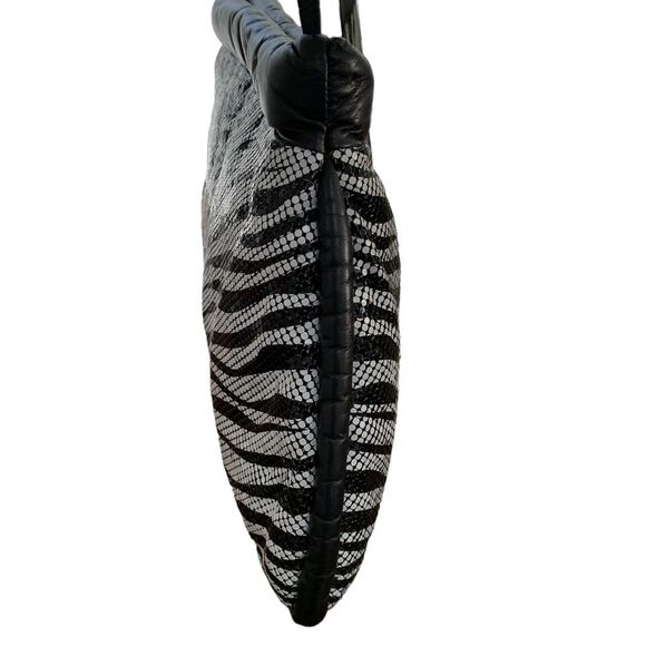 Whiting & Davis 80s Vintage USA Zebra Print Metal Mesh Clutch Crossbody Bag - Picture 3 of 11